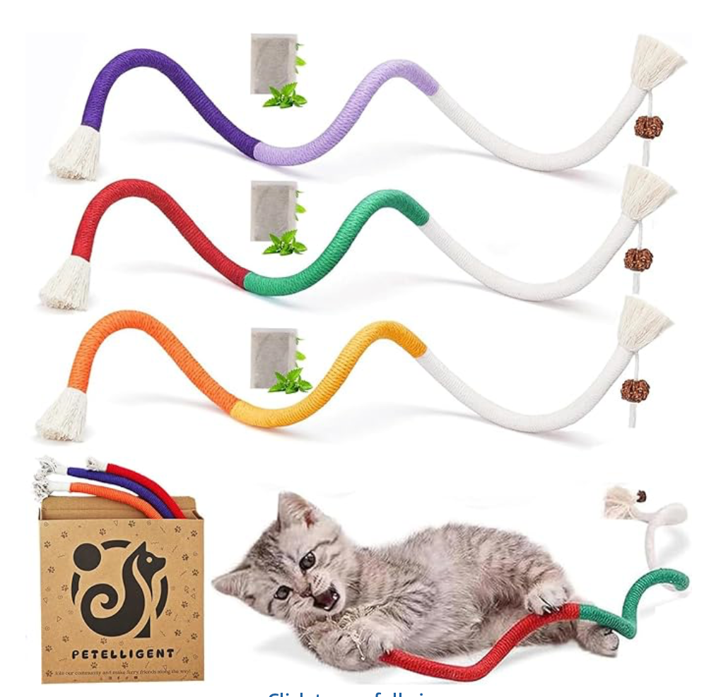 3-Pack Bent Cat Rope Toy, Pet Chew Toys, Interactive Tease Toys for Cats and Kittens, Bite-Proof Playthings, Cotton Rope Kitten Toys for Dental Care and Stress Relief, Pet Supplies