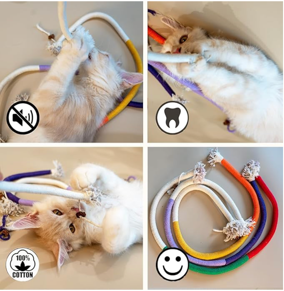 3-Pack Bent Cat Rope Toy, Pet Chew Toys, Interactive Tease Toys for Cats and Kittens, Bite-Proof Playthings, Cotton Rope Kitten Toys for Dental Care and Stress Relief, Pet Supplies