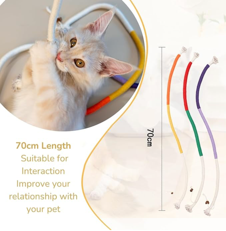 3-Pack Bent Cat Rope Toy, Pet Chew Toys, Interactive Tease Toys for Cats and Kittens, Bite-Proof Playthings, Cotton Rope Kitten Toys for Dental Care and Stress Relief, Pet Supplies